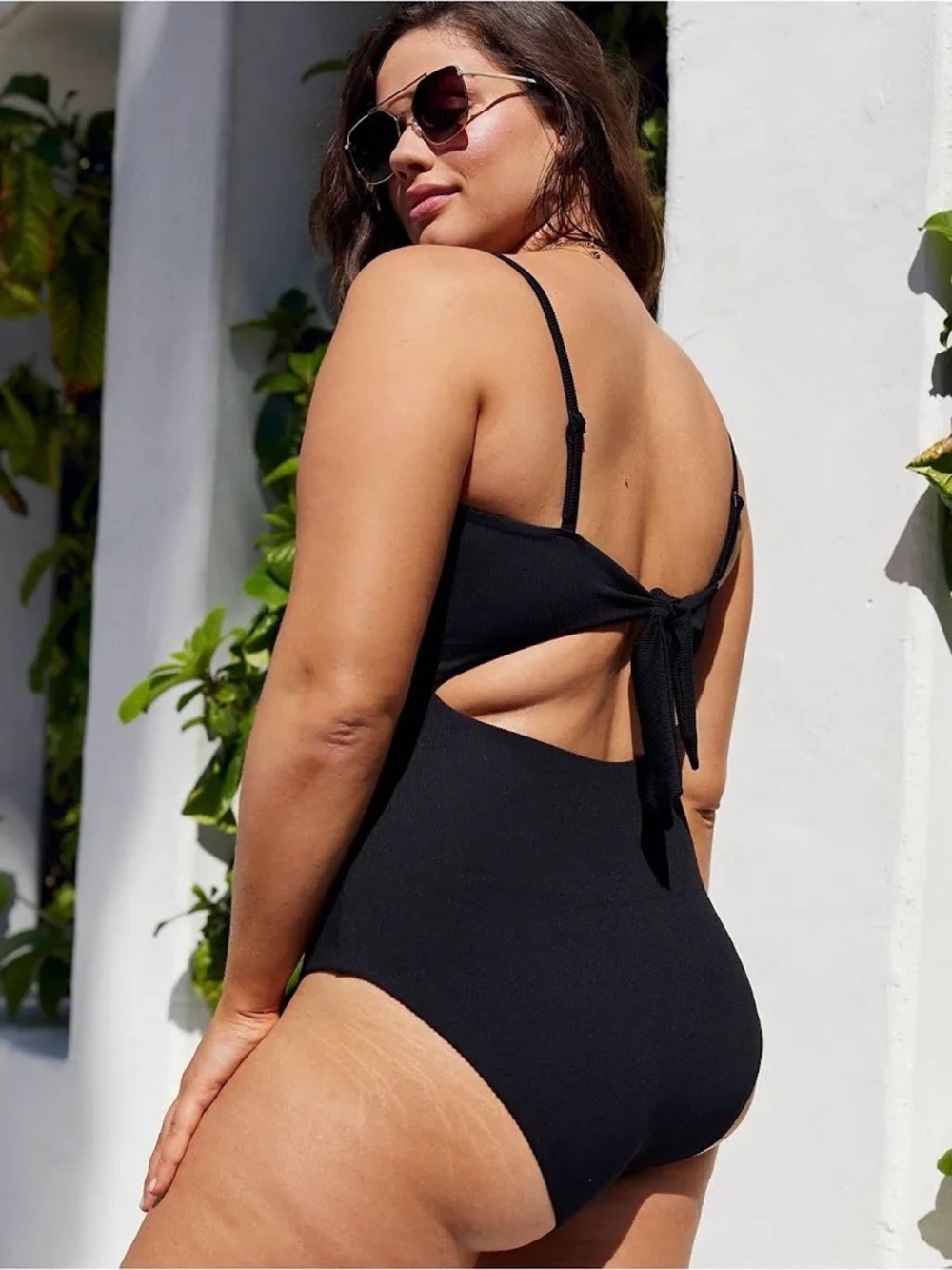 Aerie Black Ribbed Tie Back One Piece Swimsuit Size Xlarge